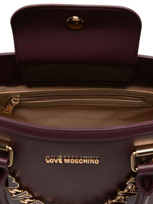 Burgundy Structured Leather Tote with Gold Chain