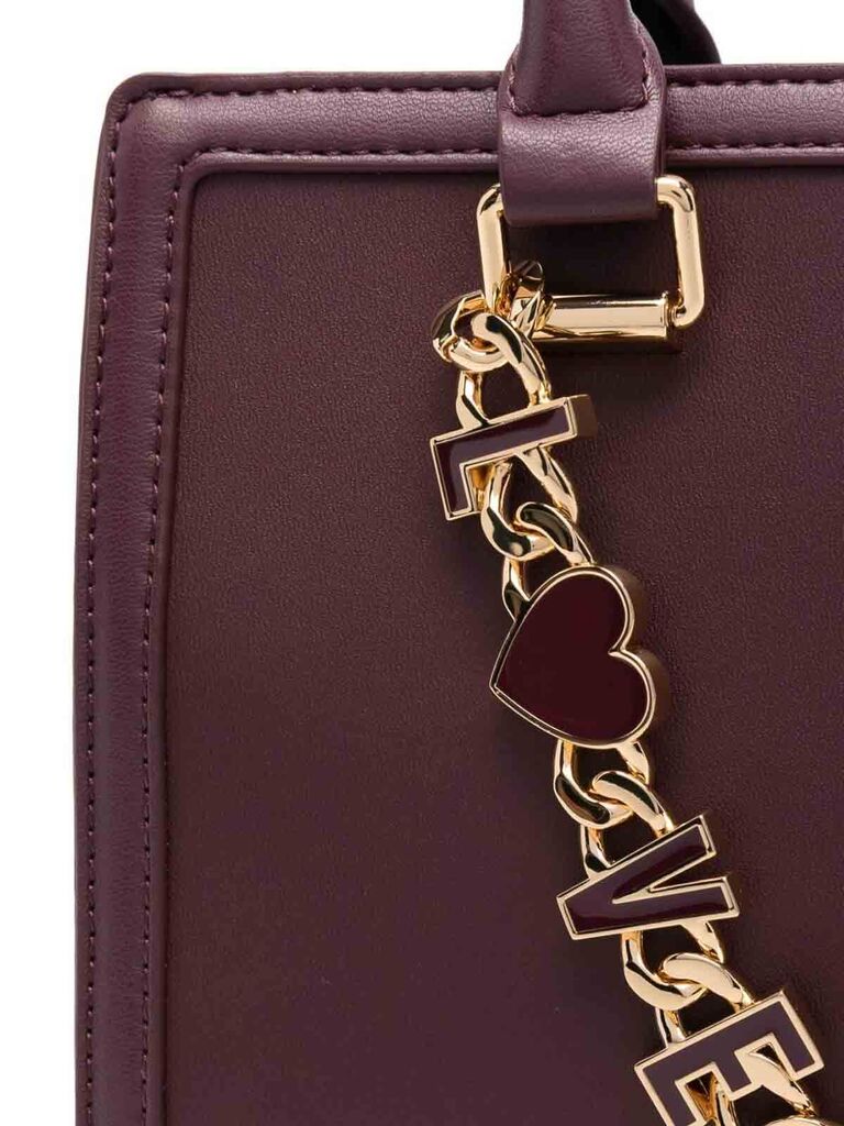 Burgundy Structured Leather Tote with Gold Chain