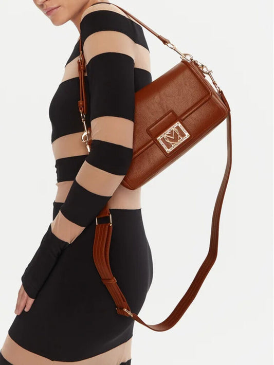 Brown Leather Shoulder Bag with Buckle Detail