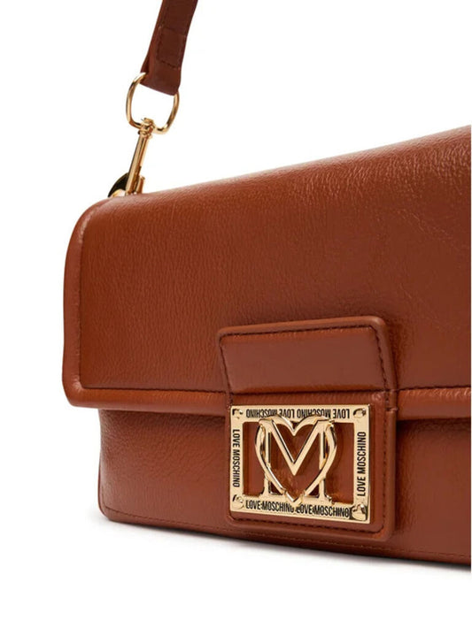 Brown Leather Shoulder Bag with Buckle Detail