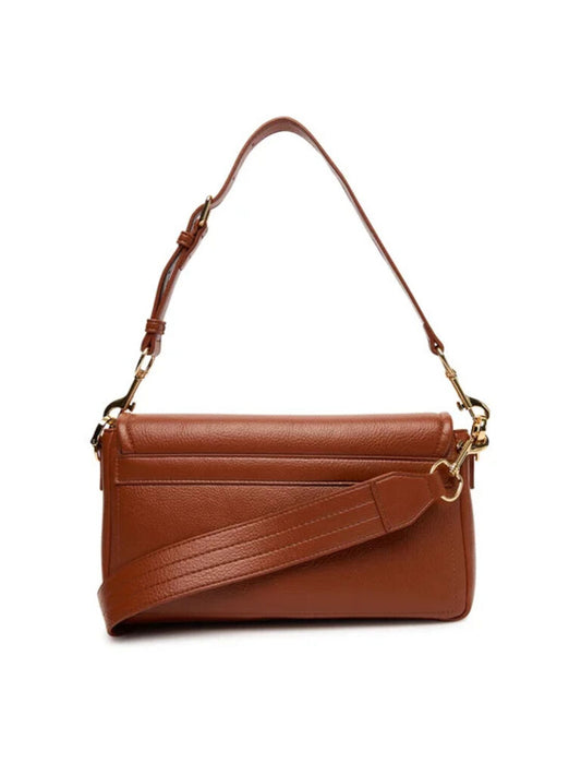 Brown Leather Shoulder Bag with Buckle Detail