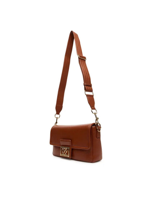 Brown Leather Shoulder Bag with Buckle Detail
