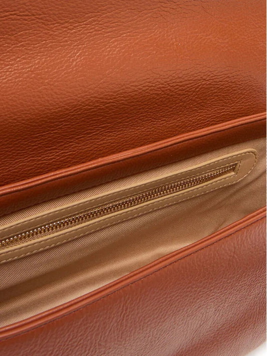 Brown Leather Shoulder Bag with Buckle Detail