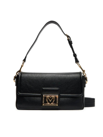Black Leather Shoulder Bag with Gold Accent