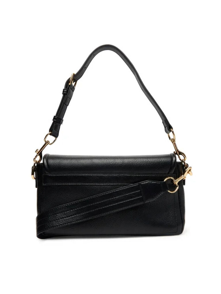 Black Leather Shoulder Bag with Gold Accent
