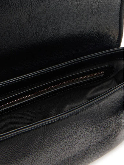 Black Leather Shoulder Bag with Gold Accent