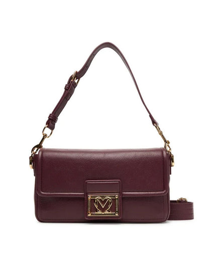 Burgundy Leather Shoulder Bag with Gold Accent