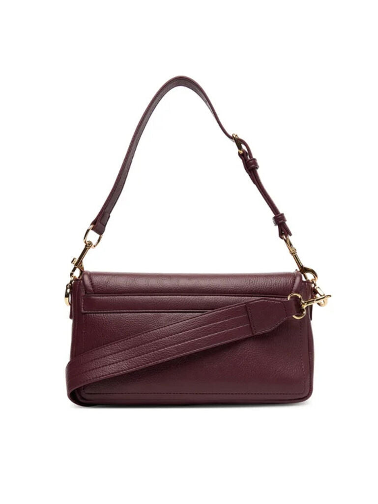 Burgundy Leather Shoulder Bag with Gold Accent