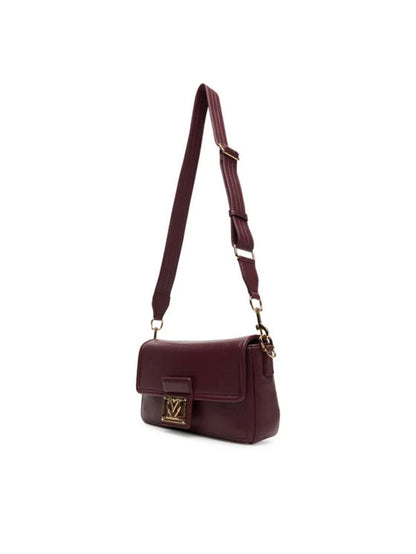 Burgundy Leather Shoulder Bag with Gold Accent