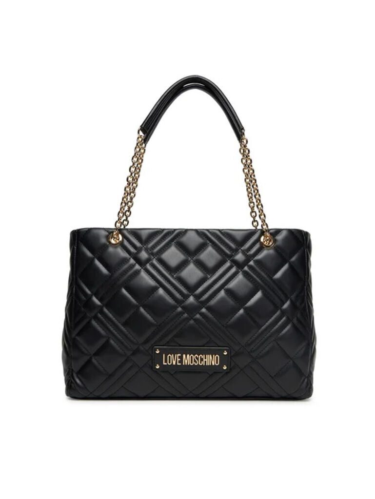 Black Quilted Tote Bag with Chain Straps