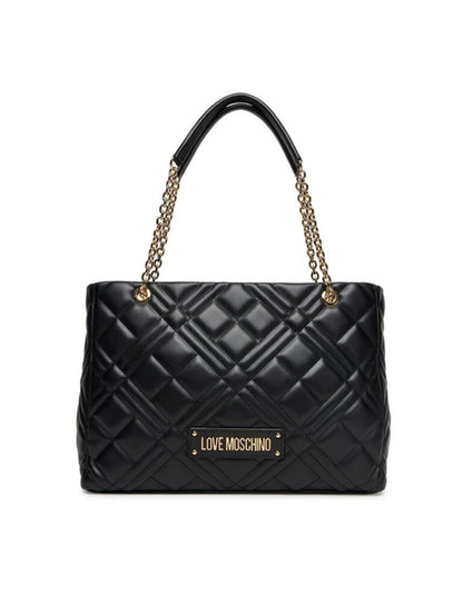 Black Quilted Tote Bag with Chain Straps