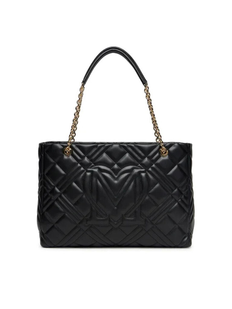 Black Quilted Tote Bag with Chain Straps