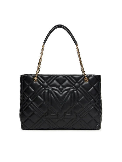 Black Quilted Tote Bag with Chain Straps