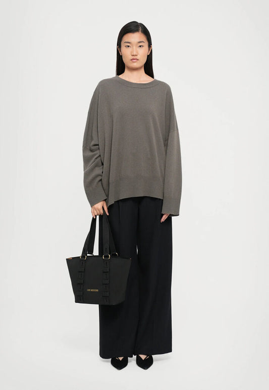 Black Structured Tote Bag with Logo Detail