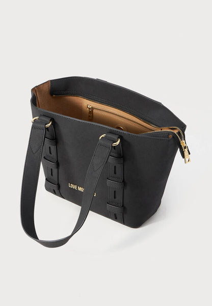 Black Structured Tote Bag with Logo Detail