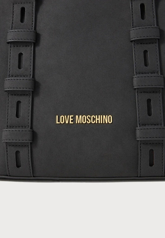 Black Structured Tote Bag with Logo Detail