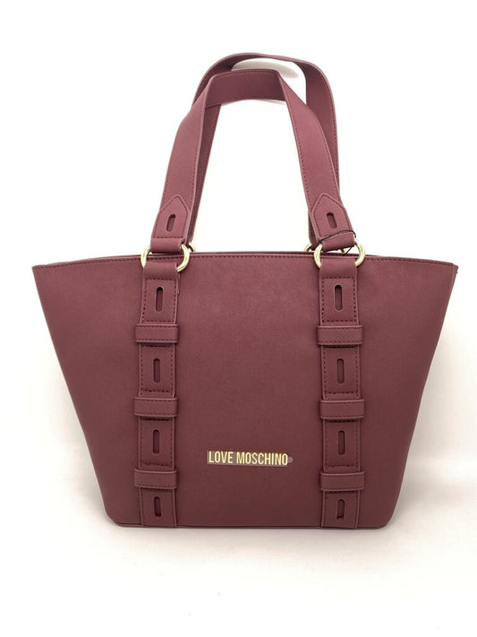 Mauve Faux Leather Tote Bag with Logo Detail