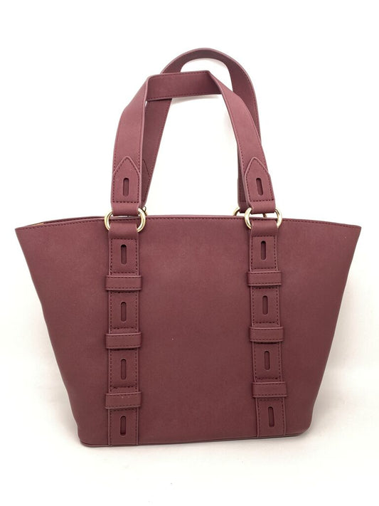 Mauve Faux Leather Tote Bag with Logo Detail