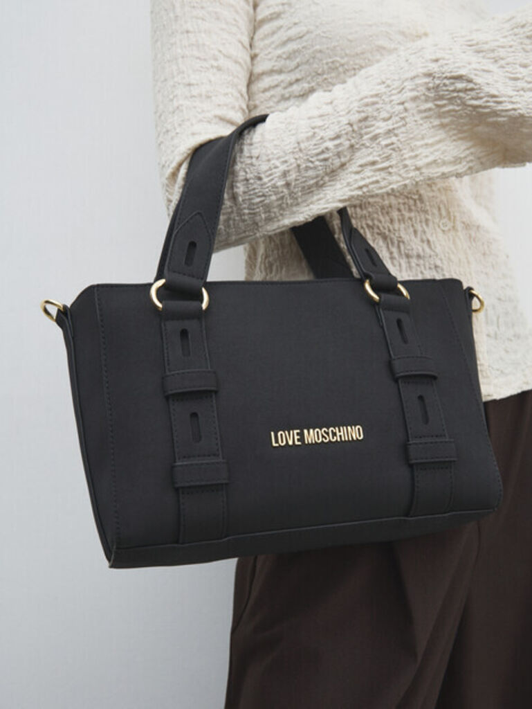 Black Structured Tote with Adjustable Straps