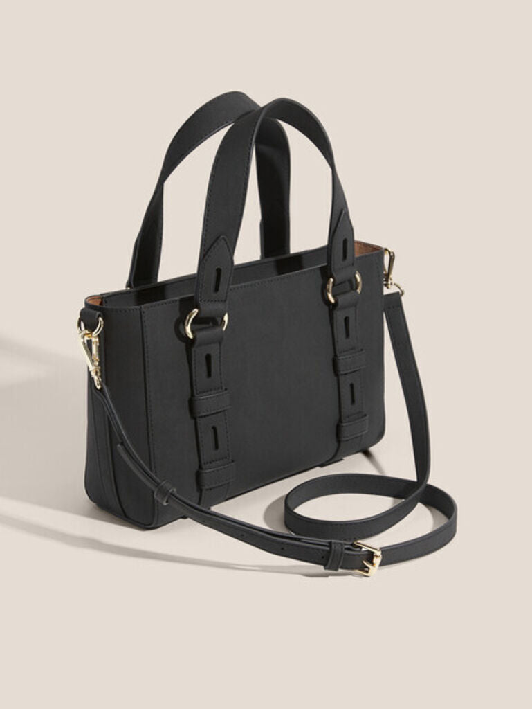 Black Structured Tote with Adjustable Straps