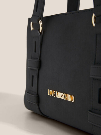 Black Structured Tote with Adjustable Straps