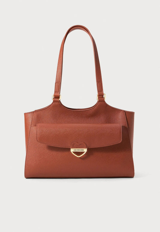 Brown Saffiano Tote Heart Closure Detail