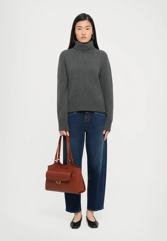 Brown Saffiano Tote Heart Closure Detail