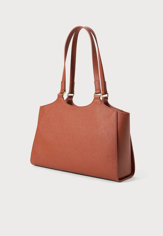 Brown Saffiano Tote Heart Closure Detail