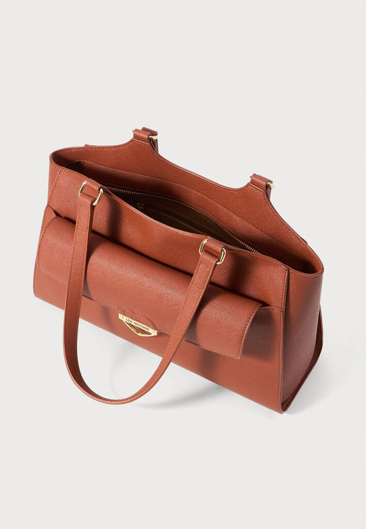 Brown Saffiano Tote Heart Closure Detail