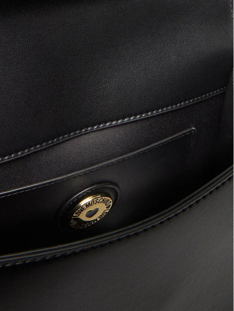 Black Glossy Handbag with Heart Detail