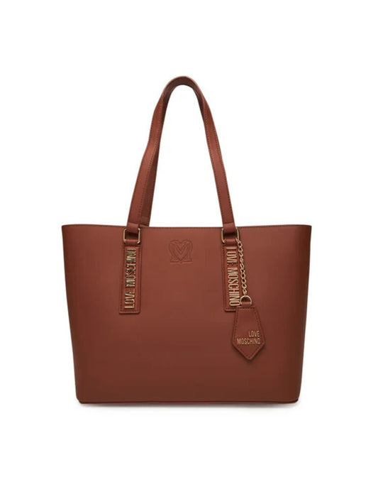 Brown Faux Leather Tote Bag with Detachable Charm