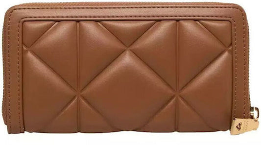Brown Quilted Wallet with Gold Logo Accent