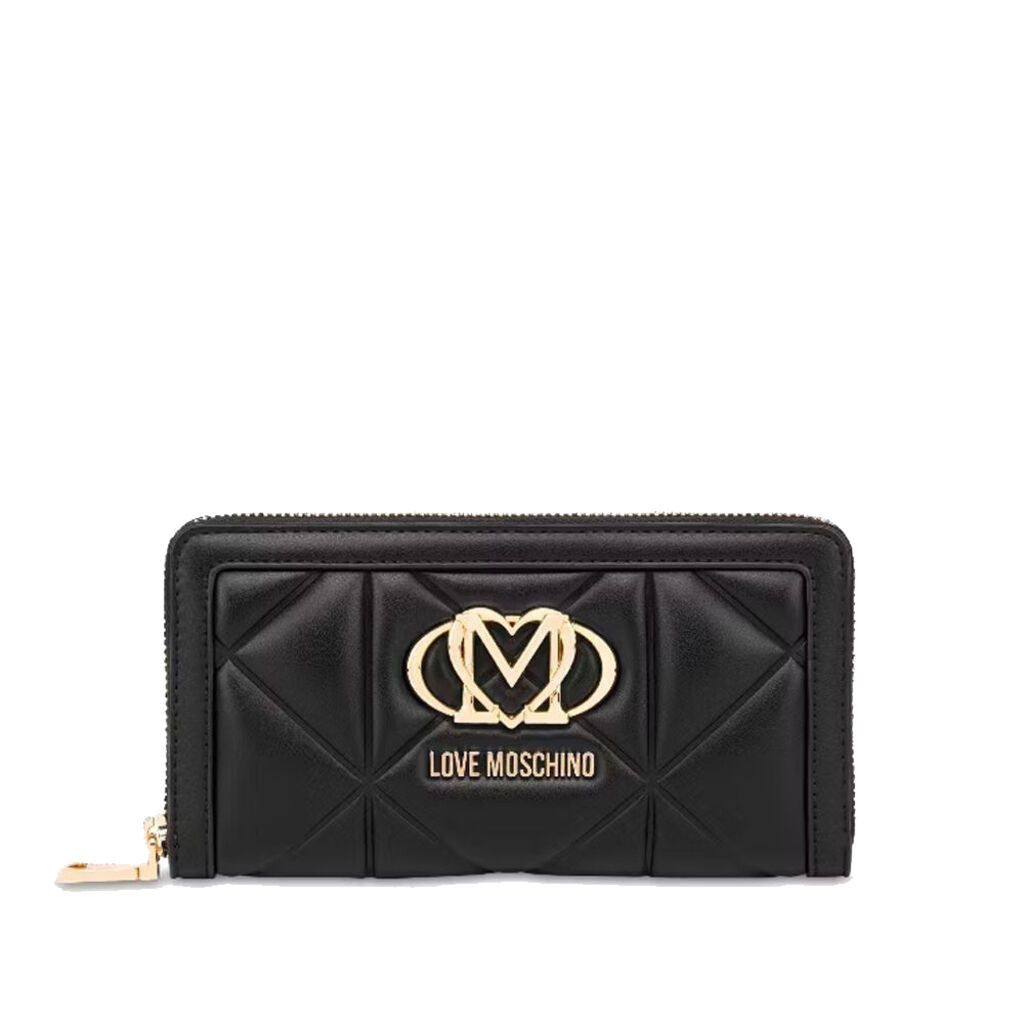 Black Quilted Wallet with Gold Logo Detail