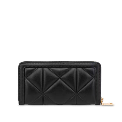 Black Quilted Wallet with Gold Logo Detail