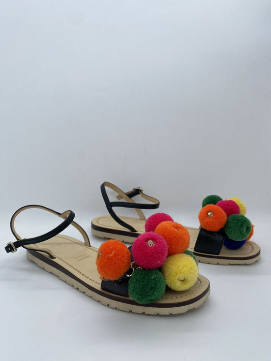 Multi-Color Pom Pom Embellished Sandals