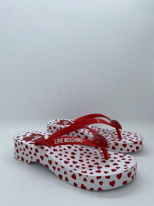 Red Heart Patterned Platform Flip-Flops