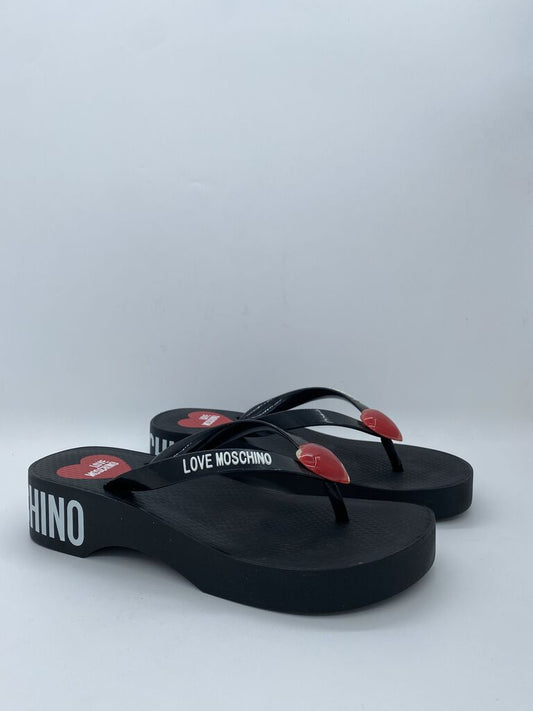 Black Platform Flip Flops with Logo Detail