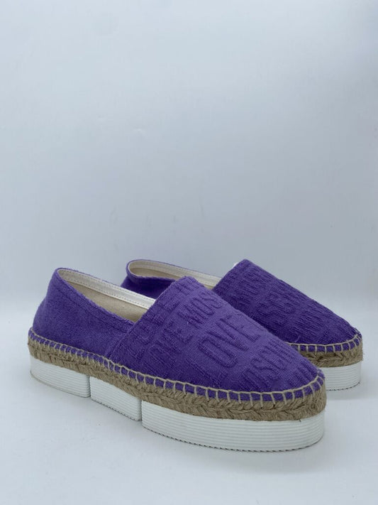 Purple Embossed Slip-On Espadrilles with Rope Sole