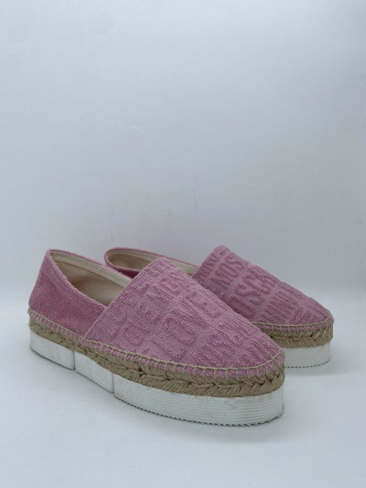 Pink Embossed Platform Espadrille with Woven Detail