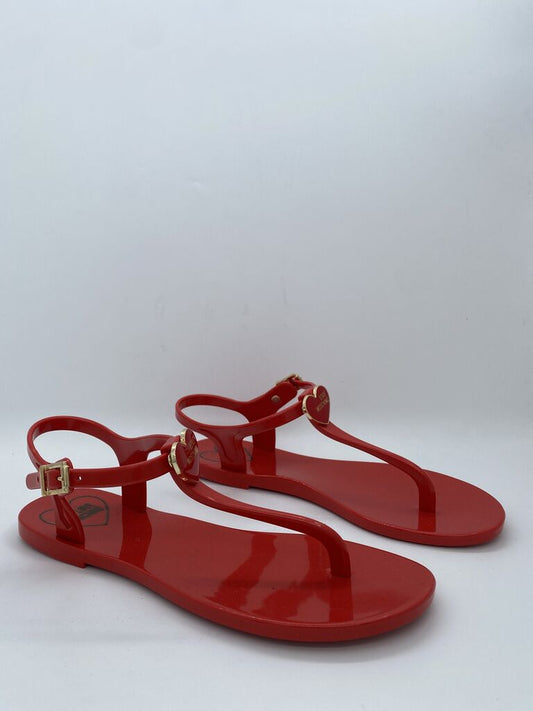 Red Glossy Jelly Sandals with Heart Accents