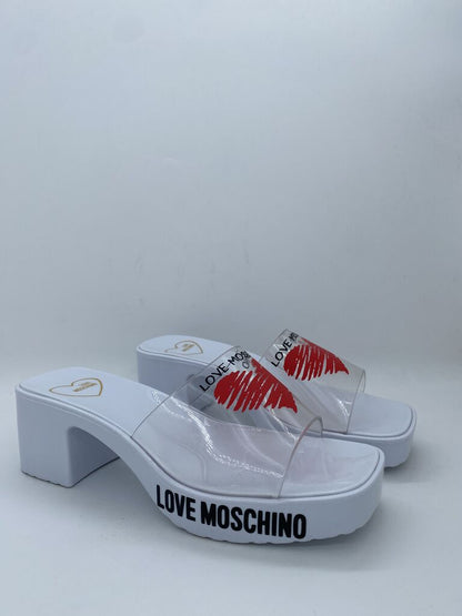 White PVC Platform Sandals with Heart Detail