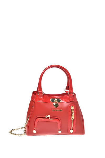 Red Textured Mini Handbag with Gold Accents