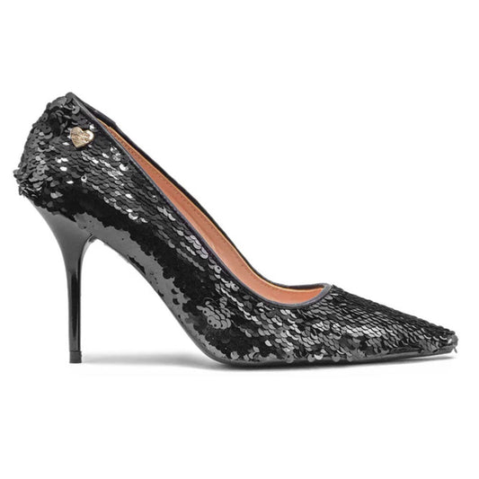 Black Sequin Stiletto with Heart Detail