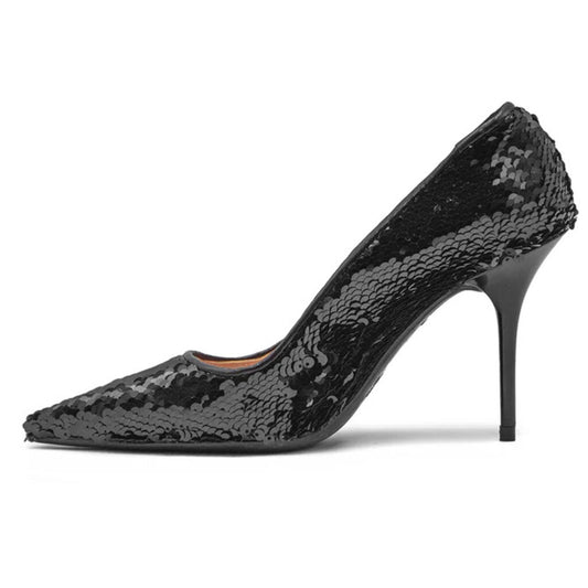 Black Sequin Stiletto with Heart Detail