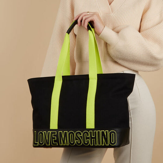 Black Canvas Tote Bag with Neon Accents