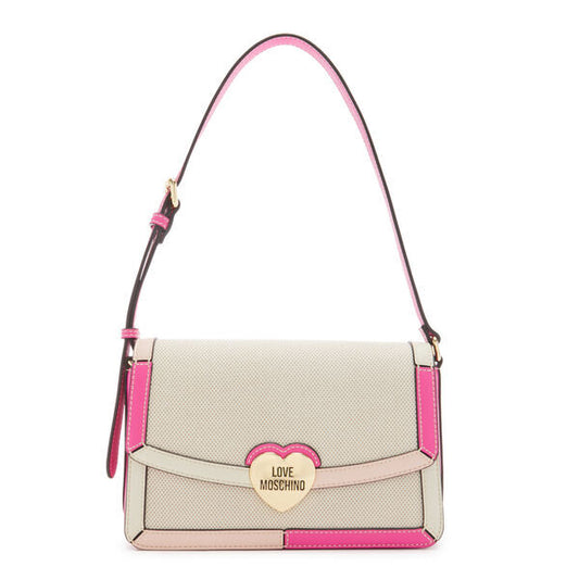 Pink and Beige Faux Leather Bag with Heart Accent