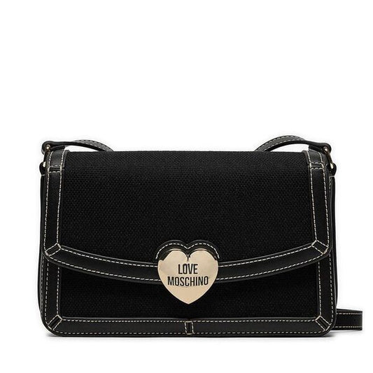 Black Woven Bag with Heart Accent