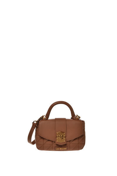 Brown Quilted Handbag with Gold Lock Detail