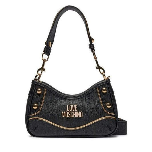 Black Textured Crossbody Bag with Gold Accents