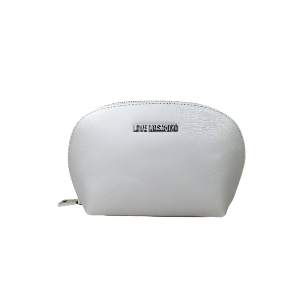 Silver Textured Pouch with Logo Detail
